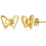 Pendientes De Corazón De Mariposa De Oro Amarillo Macizo De 