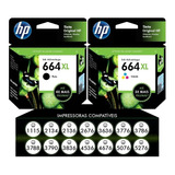 Kit Cartuchos Originais Hp 664 Xl Preto Color 3776 3790 4676