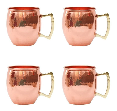 4 Canecas De Cobre Moscow Mule 300ml+2 Brindes Sachês Drink