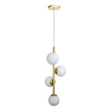 Luminária Pendente Galha Dourado 4 Globos Vidro Leitoso 12cm