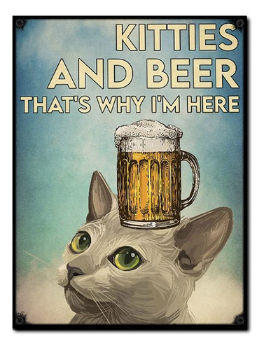 #1494 - Cuadro Decorativo Vintage Cerveza Gato Blanco Poster