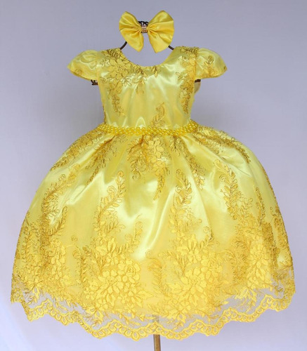 Vestido De Festa Infantil Princesa Realeza Amarelo E Dourado