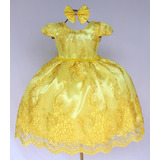 Vestido De Festa Infantil Princesa Realeza Amarelo E Dourado