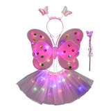 4 Pzs Alas De Mariposa Para Niña Vestido Corto De Ballet Led