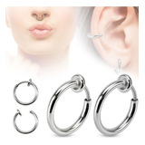 2 Aros Argollitas A Presion Argollas Falso Piercing Acero 