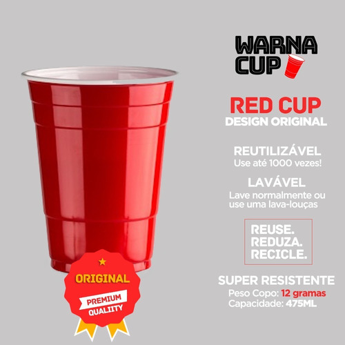 Red Warna Cup - 100 Copos - Vermelho Americano - 475ml