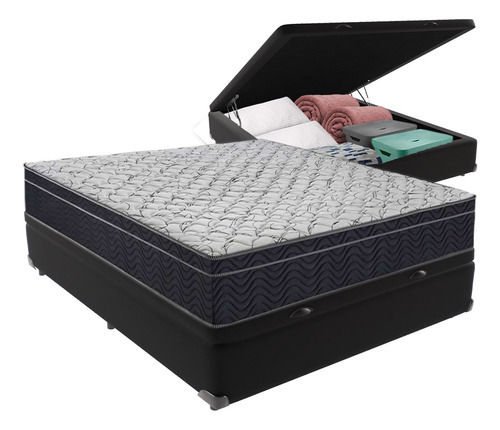 Cama Box Baú Preto Casal Extra Firme Airtech D45 Ortobom