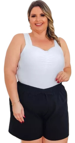 Bermuda Gorgurão Fem Canelada Cós Alto Elastano Plus Size 