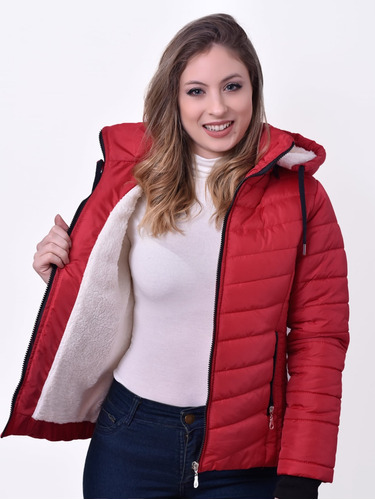 Campera Inflable Mujer Rojo Con Polar Impermeable Capucha