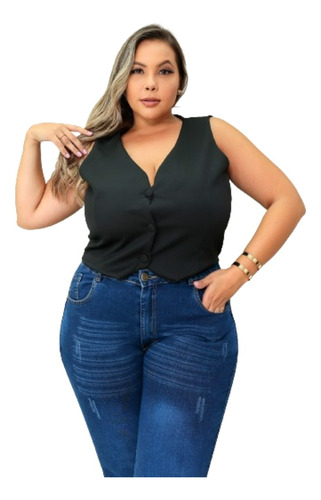 Colete Curto Plus Size Feminino Social Forrado Alfaiataria