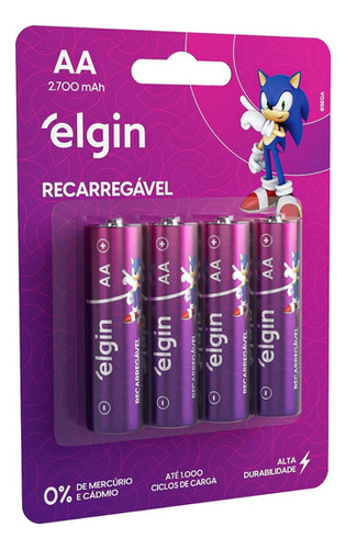 Pilha Recarregável Aa 2700mah Blister C/4 Elgin - Original