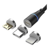 Cable Magnetico Datos Y Carga 3 En 1 iPhone Usb-c Micro Usb® Color Negro