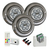 Kit 3 Luces Pileta Hormigon Led 20w Rgb Con Wifi + Control