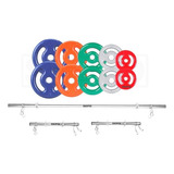 Kit 30kg Anilhas Emborrachadas Com Barras Tubo 40cm E 1,20m