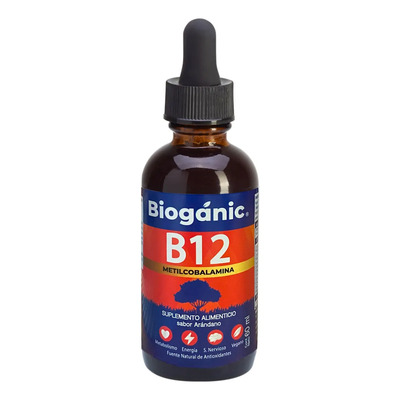 Bioganic Vitamina B12 Metilcobalamina Liquida Sublingual, De Rápida Absorción Vegano, Sin Azúcar añadida, Sin Gluten, Sabor Arándano Natural, 1200 Porciones en Envase de 60ml, Para Toda La Familia | Meses sin interés