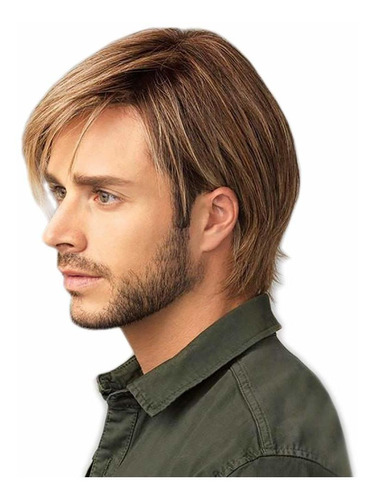 Mens Peruca Loira Marrom Cabelo Sintético Em Linha Reta