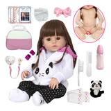 Boneca Reborn Baby Alive Panda 100% Vinil Com Diversos Itens