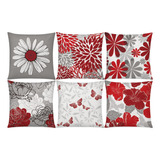 Fundas De Almohada Decorativas En Rojo Y Gris 45x45 Cm