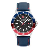 Reloj Swiss Military Smwgb2100608 Para Hombre Cristal Zafiro Color De La Malla Azul Color Del Bisel Rojo/azul Color Del Fondo Negro
