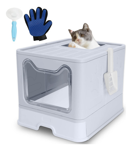 Caja De Arena Plegable Para Gatos Con Tapa, Tamaño Grande