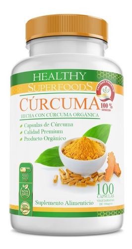 Curcuma Pura Orgánica Premium 100 Capsulas 500mg Sabor Natural