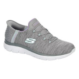 Tenis Skecher Mujer Flexible Summits Sneakers Moda Gris Azul