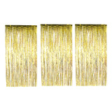 Cortina Metálica Dourada Com Franjas, 3 Peças, 1 X 2 M, Deco