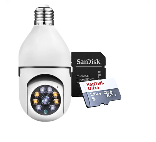 Kit Camera Segurança Com Cartao Memoria 128gb Lampada Wifi