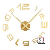 Reloj Pared D I Y Minimalista 3 D Dorado Grande 110 Cm