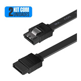 Kit 2 Cabo Dados Sata 3 6gbs 40cm Conector Reto Hd Ssd Preto