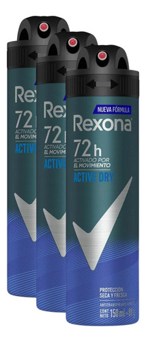 Kit 3 Desodorante Rexona Men Active Dry 72h 150ml