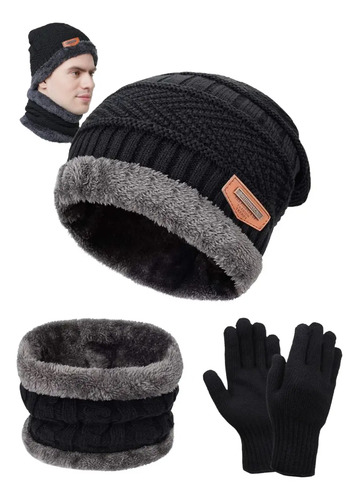 Kit Gorro + Bufanda De Lana + Guante Táctil For Celular 1