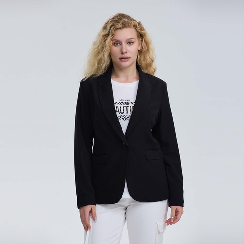 Blazer Mujer Con Cortes Y Bolsillo Negro Fashion's Park