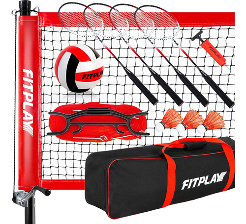 Set De Red Portatil De Voleibol Y Badminton Fitplay, Prof...