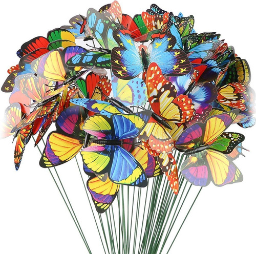 100pcs Estacas De Mariposas 3d Decorativas Jardín Aire Libre