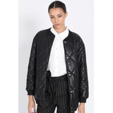 Chaqueta Bomber Acolchado Efecto Cuero, Negro Liola