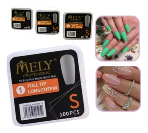 Tips Coffin Largo Small Mely  100unid Soft Gel Prelimadas 