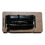 Set De  Pulseras De Cuero Negro Hombre Mujer Moda 2022