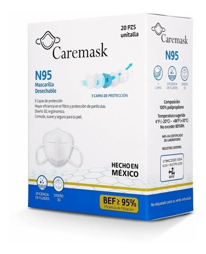 Cubrebocas Kn95 Grado Medico Caremask 20pz (certificado)