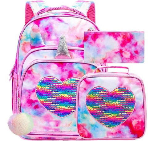 Mochila Unicornio Niñas 16 Pulgadas Con Lentejuelas Gxtvo