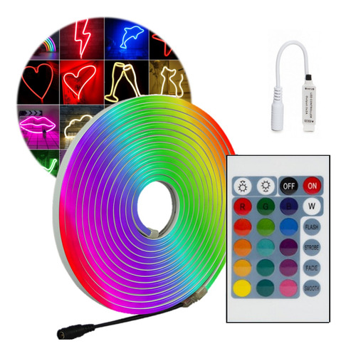 Tira Neon Flex Rgb De Gel 5m Led Multicolor + Eliminador