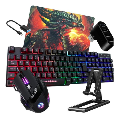 Kit Mobilador Teclado Mouse 7 Botões P/ Celular Free Fire