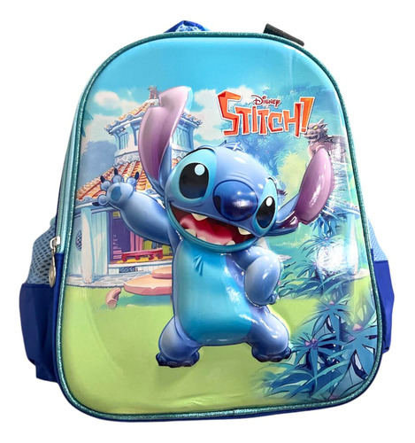 Mochila Infantil Costas Media Stitch Azul 3d Resistente