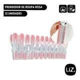 Kit Com 12 Unid Prendedor Multiuso Plástico 7cm Rosa Uz