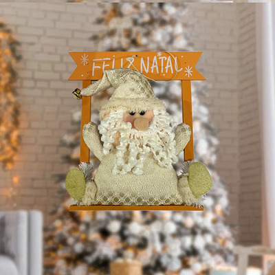 Enfeite De Natal Placa Papai Noel Champagne Feliz Natal