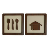 Kit 2 Quadros De Cozinha 21cm Talheres E Panela Marrom Bege