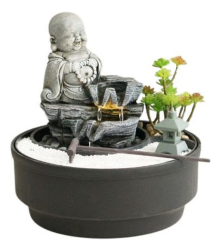 Fuente De Agua 21cm Buda Abundancia + Jardin Zen + Led Tm