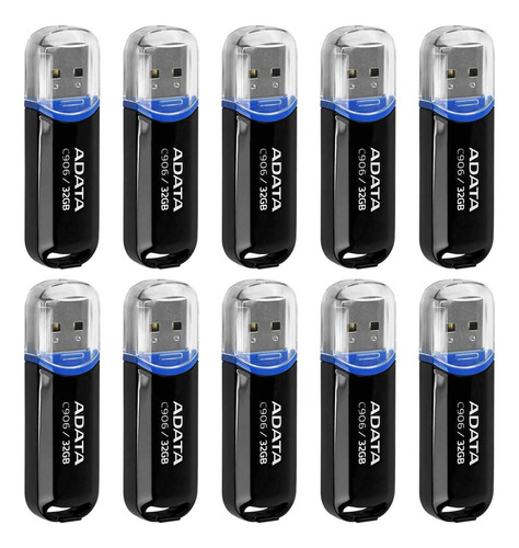 Kit 10 Memorias Adata C906 Usb 32gb 2.0 Negro Ac906-32g-rbk