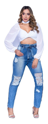 Calca Feminina Mom Jeans Cintura Alta Sem Elastano Premium