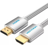 Cable Vention Hdmi 2.0 Certificado Profesional - Metal Trenzado Blindado - 10 Metros - 4k Hdr Arc Hdcp 60hz  18 Gbps - Plateado - Premium Full Hd - Aabil